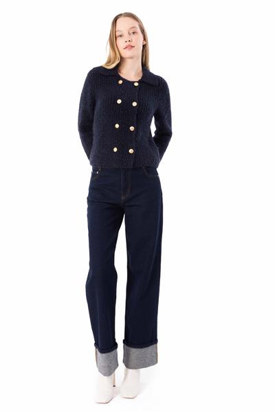 Spezia - Örgü Detaylı Uzun Kollu Kazak - Lacivert Renk