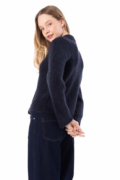 Spezia - Örgü Detaylı Uzun Kollu Kazak - Lacivert Renk