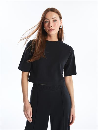 Brest - Modal Oysho Kumaş Düz Crop Tshirt - Antrasit