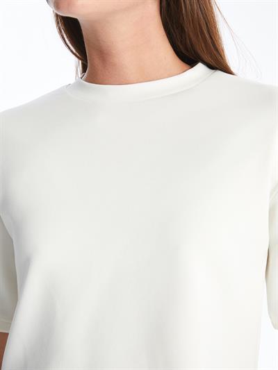 Brest - Modal Oysho Kumaş Düz Crop Tshirt - Ekru