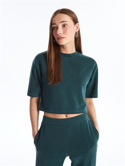 Brest - Modal Oysho Kumaş Düz Crop Tshirt - Yeşil