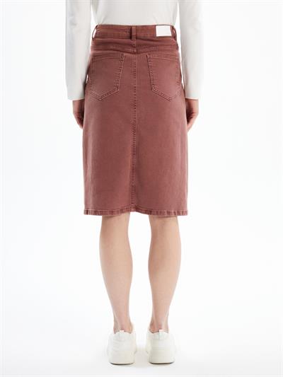 Cannes - Yırtmaçlı Yüksek Bel Midi Boy Denim Etek - Bordo Renk