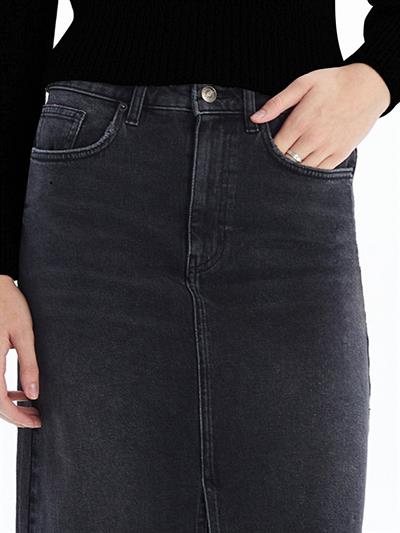 Cannes - Yırtmaçlı Yüksek Bel Midi Boy Denim Etek - Antrasit Renk