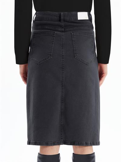 Cannes - Yırtmaçlı Yüksek Bel Midi Boy Denim Etek - Antrasit Renk