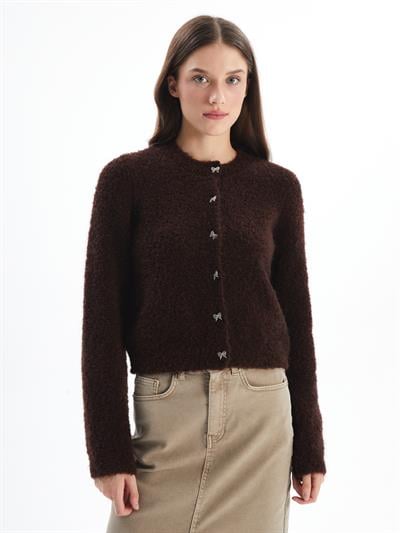 Cario - Örgü Detaylı Uzun Kollu Kazak - Kahverengi Renk