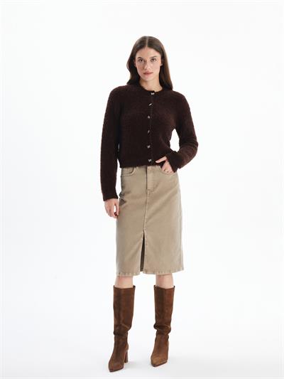 Cario - Örgü Detaylı Uzun Kollu Kazak - Kahverengi Renk