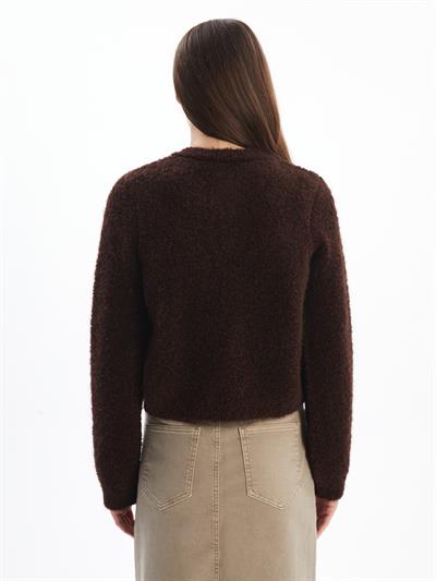 Cario - Örgü Detaylı Uzun Kollu Kazak - Kahverengi Renk