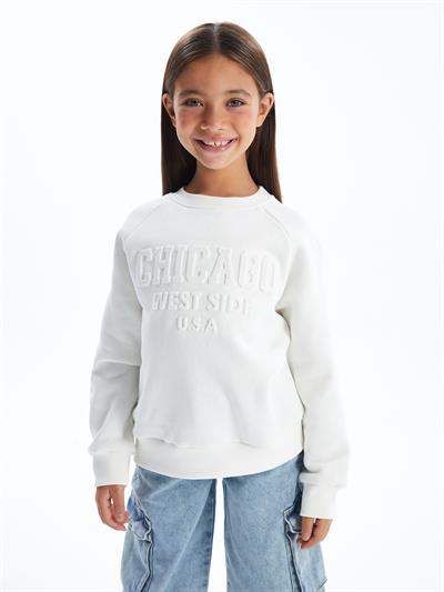 Chicago - Bisiklet Yaka Dijital Baskılı Sweatshirt - Ekru Renk