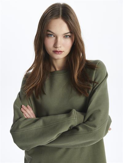 Chicago- Bisiklet Yaka Uzun Kol Düz Elbise- Haki