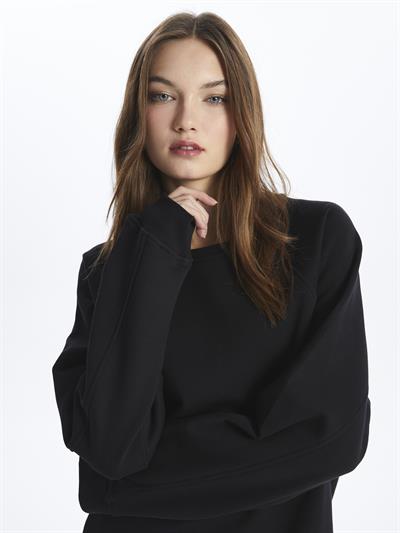 Chicago- Bisiklet Yaka Uzun Kol Düz Elbise- Siyah