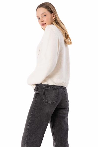 Dublin - Yakası Fermuar Detaylı Dik Yaka Triko Kazak - Ekru Renk