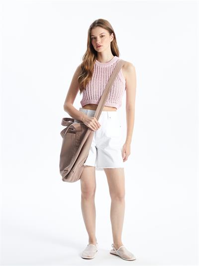 Düz Çapraz Askılı Denim Çanta - Somon