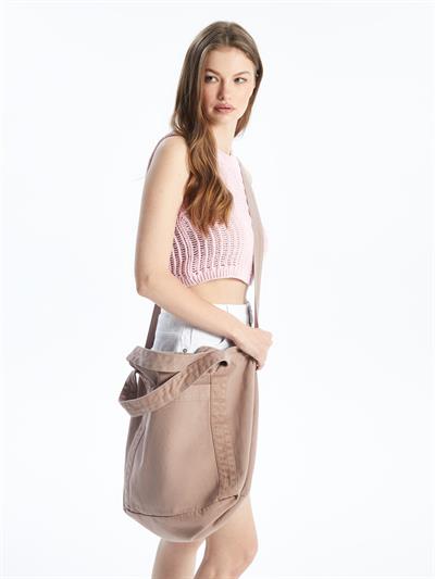 Düz Çapraz Askılı Denim Çanta - Somon
