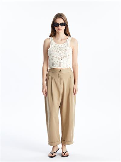 Fas - Örgü Detaylı Kolsuz Triko Bluz - Ekru Renk