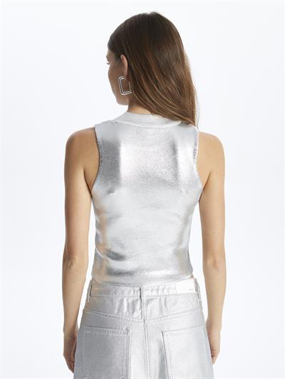 Floransa- Boğazlı Kolsuz Baskılı Triko- Silver
