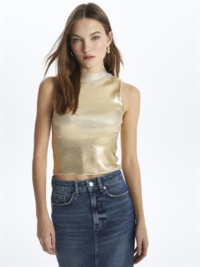Floransa- Boğazlı Kolsuz Baskılı Triko- Gold
