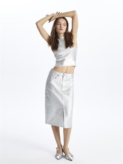 Floransa- Boğazlı Kolsuz Baskılı Triko- Silver