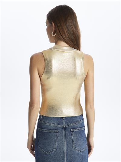 Floransa- Boğazlı Kolsuz Baskılı Triko- Gold