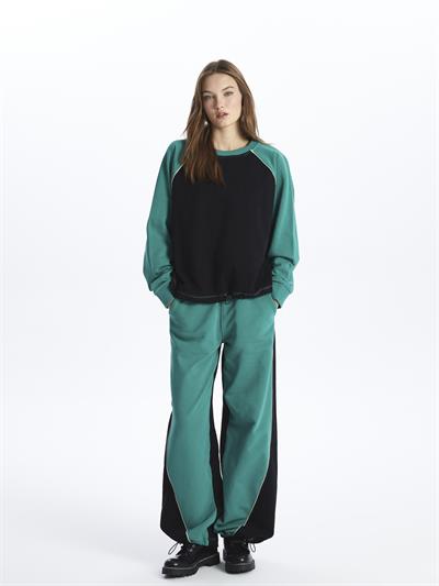 Florida- Bisiklet Yaka Uzun Kol Parçalı Sweatshirt- Siyah Yeşil