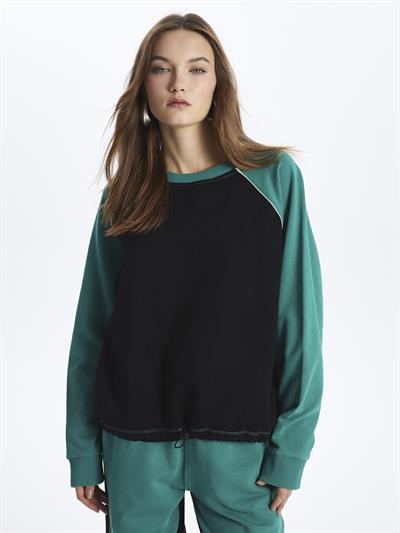 Florida- Bisiklet Yaka Uzun Kol Parçalı Sweatshirt- Siyah Yeşil