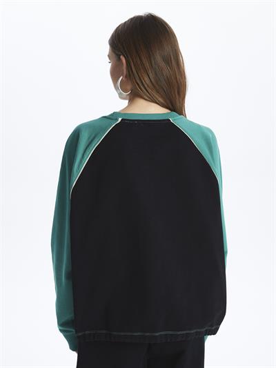 Florida- Bisiklet Yaka Uzun Kol Parçalı Sweatshirt- Siyah Yeşil