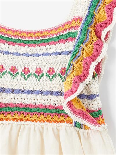 Giron - Örgü Detaylı ve Keten Astarlı Elbise - Ekru/Pembe