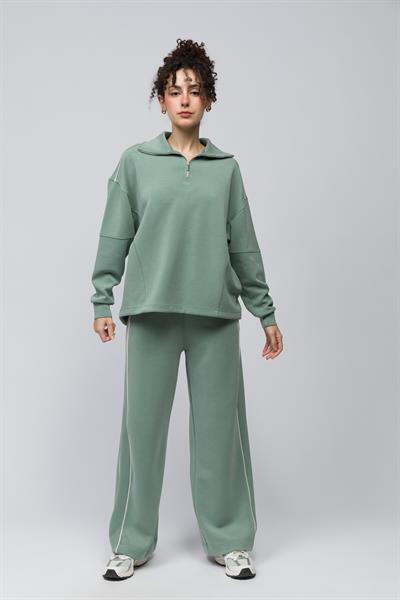 Granada - Çift Biyeli Bol Kesim Beli Lastikli Modal Pantolon - Açık Yeşil Renk