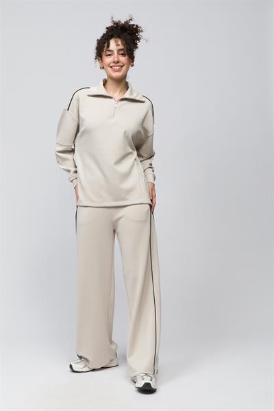 Granada - Çift Biyeli Bol Kesim Beli Lastikli Modal Pantolon - Taş Renk