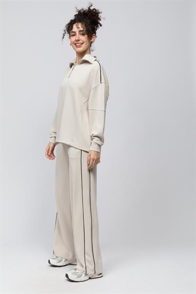 Granada - Çift Biyeli Bol Kesim Beli Lastikli Modal Pantolon - Taş Renk