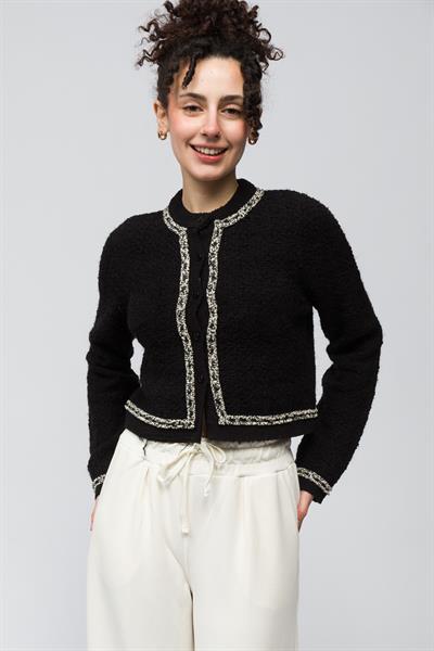 Guarda - Tüvit Desen Düğme Detaylı Triko Hırka - Siyah Renk