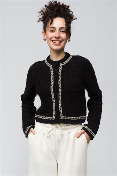 Guarda - Tüvit Desen Düğme Detaylı Triko Hırka - Siyah Renk