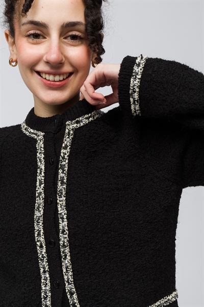 Guarda - Tüvit Desen Düğme Detaylı Triko Hırka - Siyah Renk