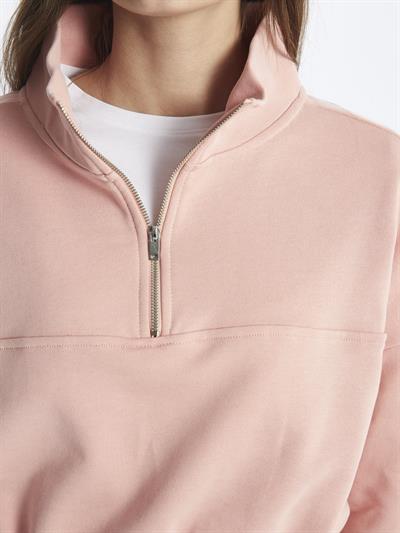Hollywood- Yarım Fermuarlı Uzun Kol Parçalı Sweatshirt- Somon