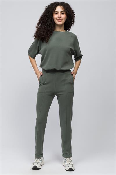 Huesca - Önü Nervür Detaylı Pike Modal Kumaş Dar Kalıp Havuç Kesim Pantolon - Yeşil Renk