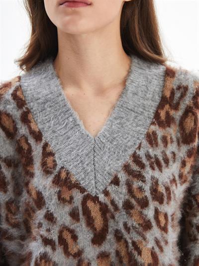Juba - Leopar Desenli V Yaka Uzun Kollu Kazak - Leopar Renk