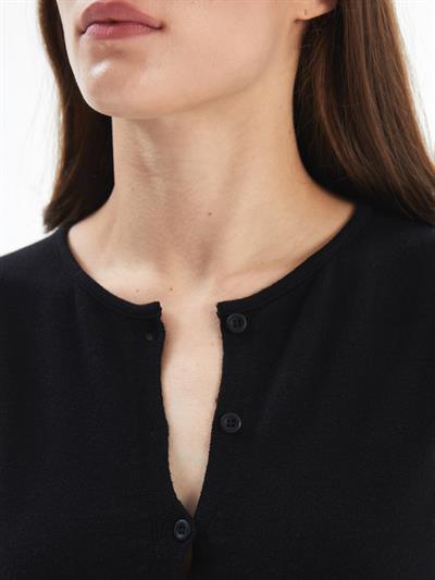 Kosova - Düğme Detaylı ve Bisiklet Yaka Düz Dar Kalıp Triko Hırka  - Siyah Renk