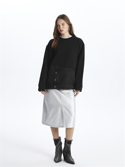 Kyoto- Bisiklet Yaka Uzun Kol Parçalı Sweatshirt- Siyah