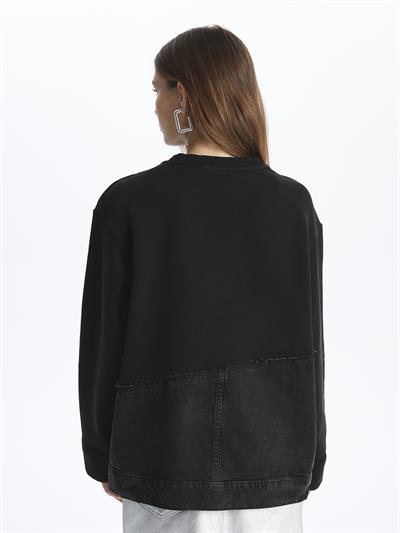 Kyoto- Bisiklet Yaka Uzun Kol Parçalı Sweatshirt- Siyah