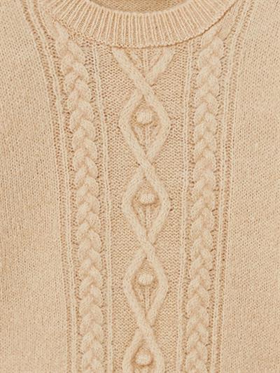 Lace Collar Jumper - Yaka ve Etek Ucu Dantel Detaylı Triko Kazak  - Bej Renk