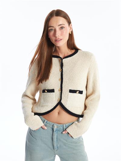 Latina - Çizgi ve Cep Detaylı Triko Uzun Kollu Hırka