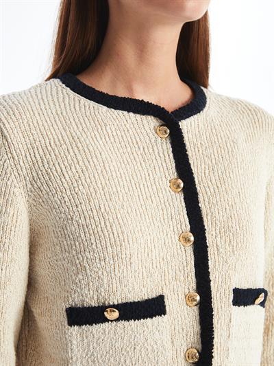 Latina - Çizgi ve Cep Detaylı Triko Uzun Kollu Hırka