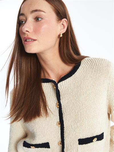 Latina - Çizgi ve Cep Detaylı Triko Uzun Kollu Hırka