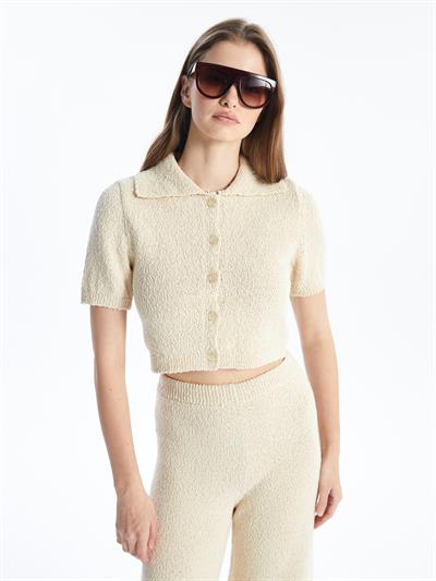 Lıma - Örgü Detaylı Gömlek Model Triko Bluz - Ekru