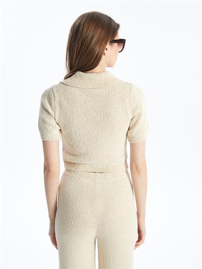 Lıma - Örgü Detaylı Gömlek Model Triko Bluz - Ekru