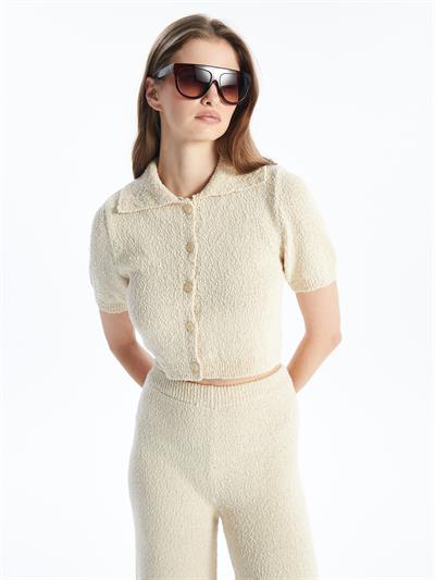 Lıma - Örgü Detaylı Gömlek Model Triko Bluz - Ekru