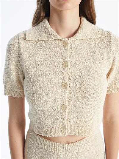 Lıma - Örgü Detaylı Gömlek Model Triko Bluz - Ekru