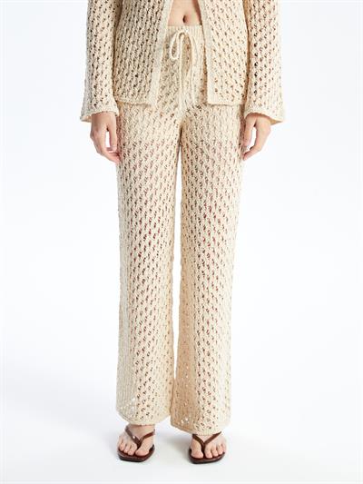 Livorno - Örgü Detaylı Yazlık Astarsız Slim Fit Triko Pantolon - Ekru