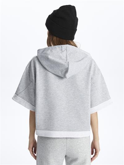 London- Kapuşonlu Kısa Kol Düz Sweatshirt- Gri Melanj