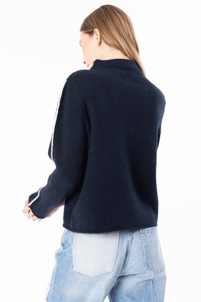 Lublin - Önü Çizgi Detaylı Basic Balıkçı Yaka Triko Kazak - Lacivert Renk