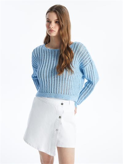 Maia - Örgü Detaylı Uzun Kollu Triko Bluz - Mavi Renk